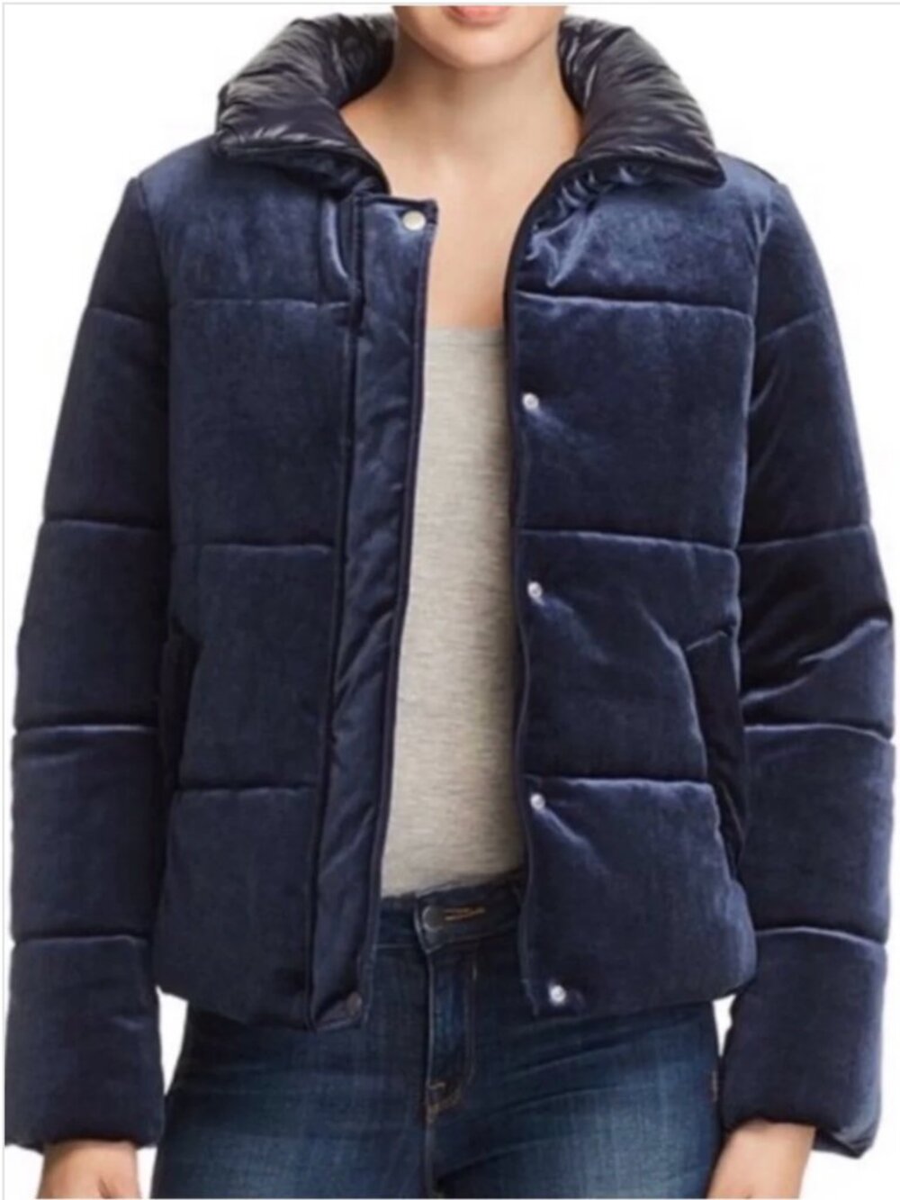 AQUA from Bloomingdales Blue Velvet Puffer Jacket | Size Small